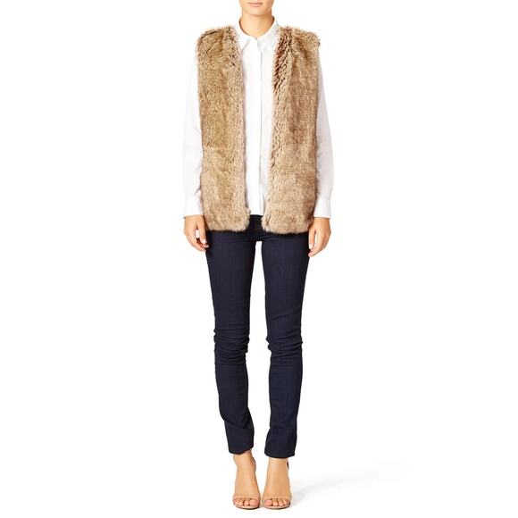 Womens Faux Fur Open Vest Size S Brown‎ Tan Soft Fall Layering Neutral Cozy - Picture 1 of 10